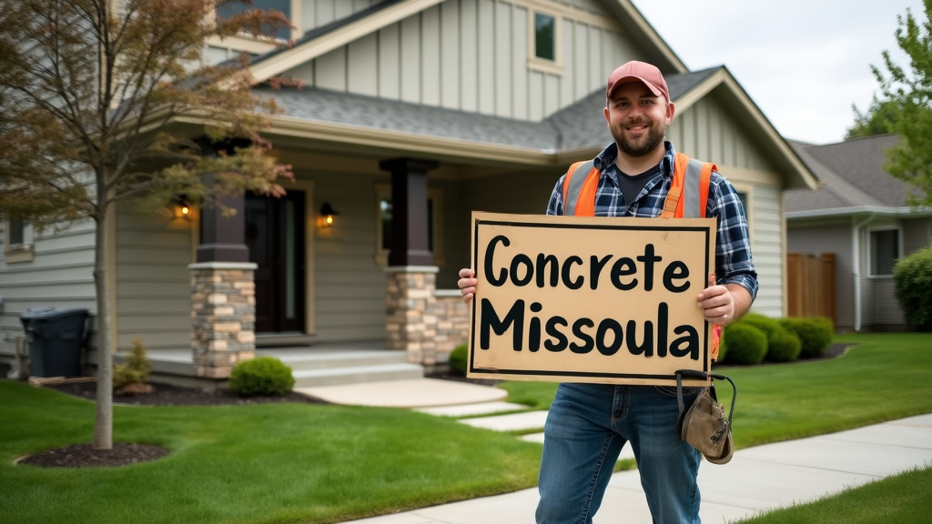 concrete contractor in Missoula holding a sign in a front yard