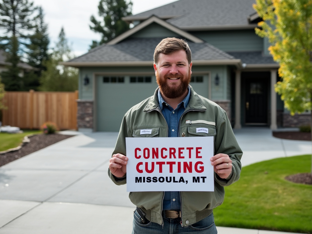 a concrete contractor holding a sign about concrete cutting in Missoula